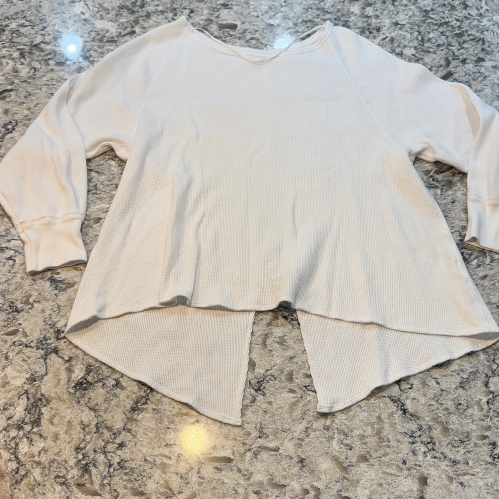 Free People We The Free Ivory Waffle Knit Split Back Thermal Top Small - Picture 4 of 14